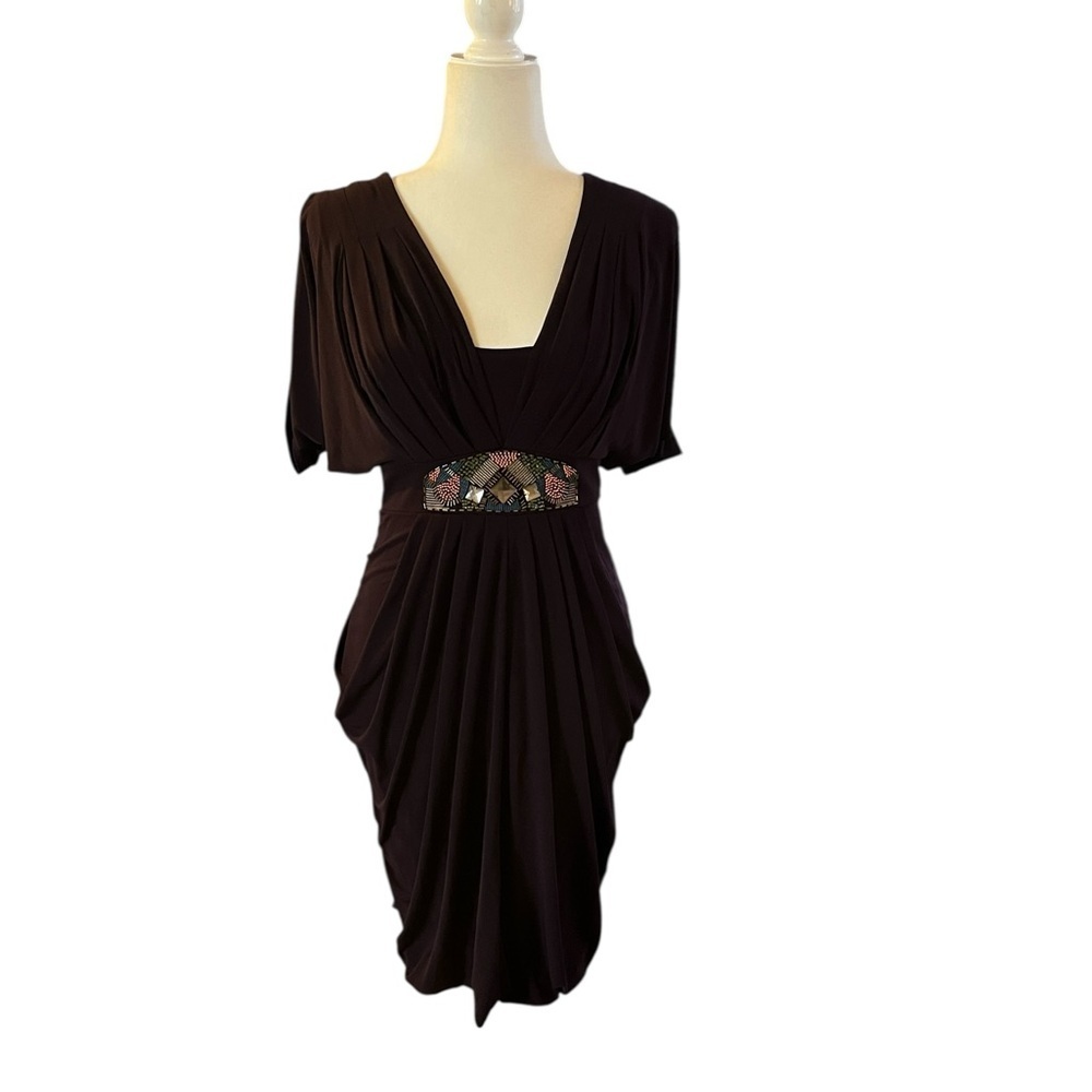 Designers at Debenhams Deep Purple Midi Dress with Embellished Waist Size 8